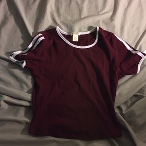 maroon and white crop top